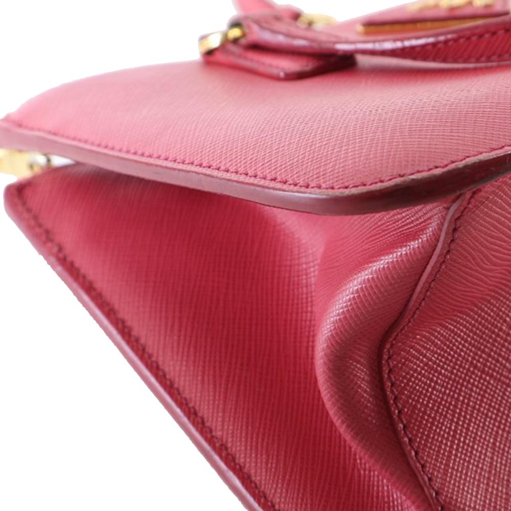 Prada AB Prada Pink Saffiano Leather Mini Lux Galleria Double Zip Satchel Italy