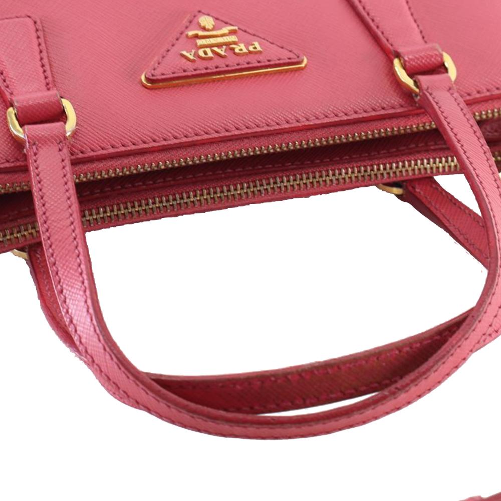 Prada AB Prada Pink Saffiano Leather Mini Lux Galleria Double Zip Satchel Italy