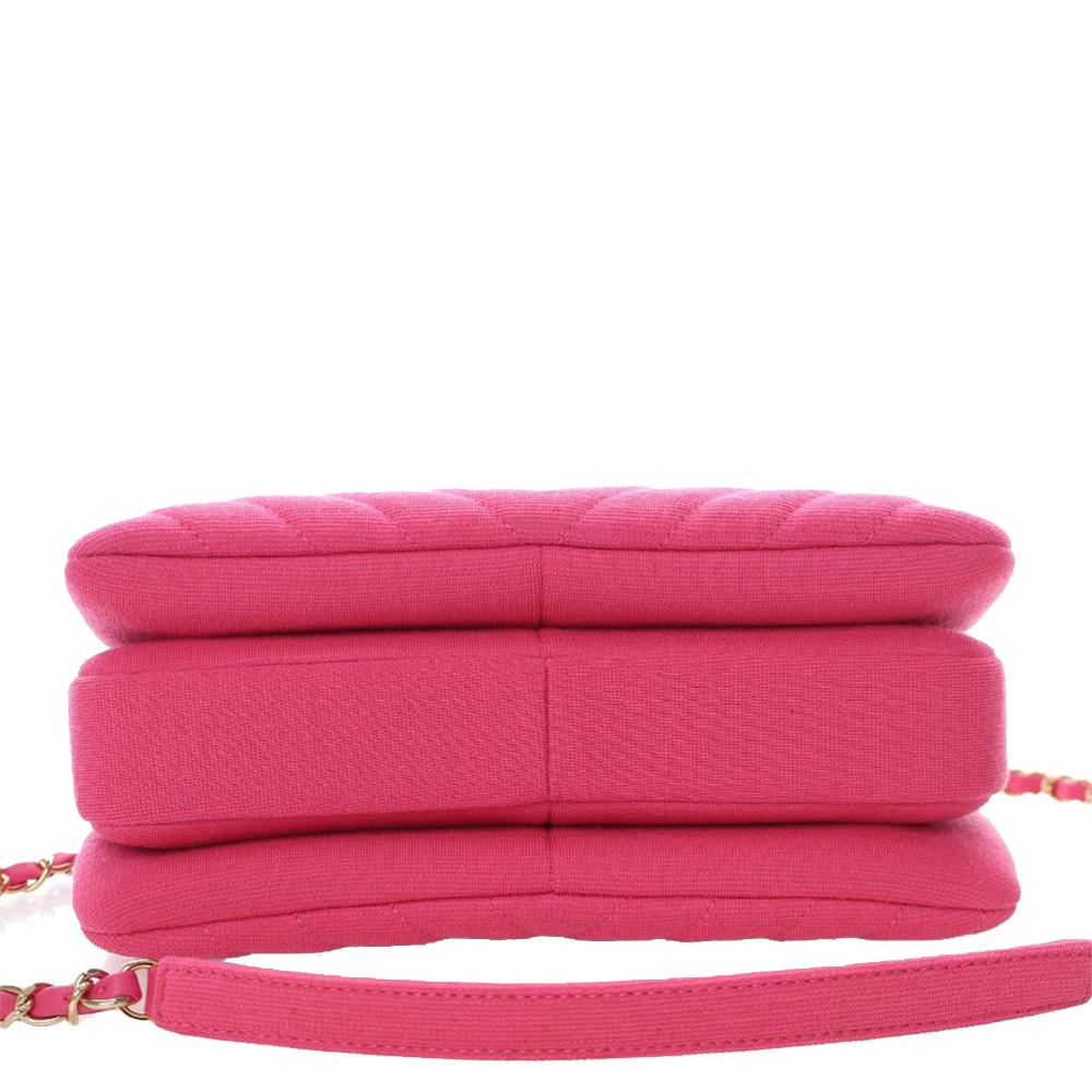 Chanel A Chanel Pink Hot Pink Cotton Fabric Small Chevron Jersey Trendy CC Top Handle Flap France