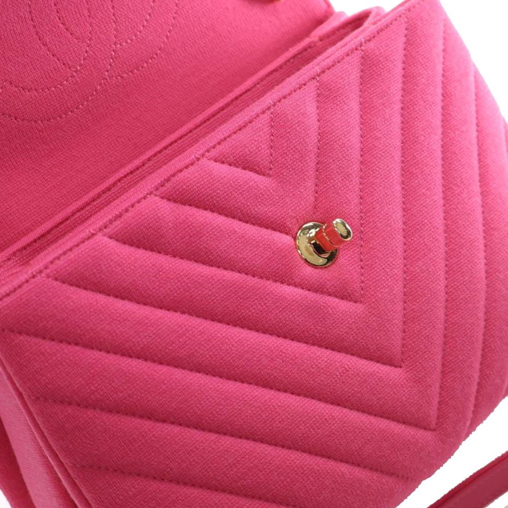 Chanel A Chanel Pink Hot Pink Cotton Fabric Small Chevron Jersey Trendy CC Top Handle Flap France