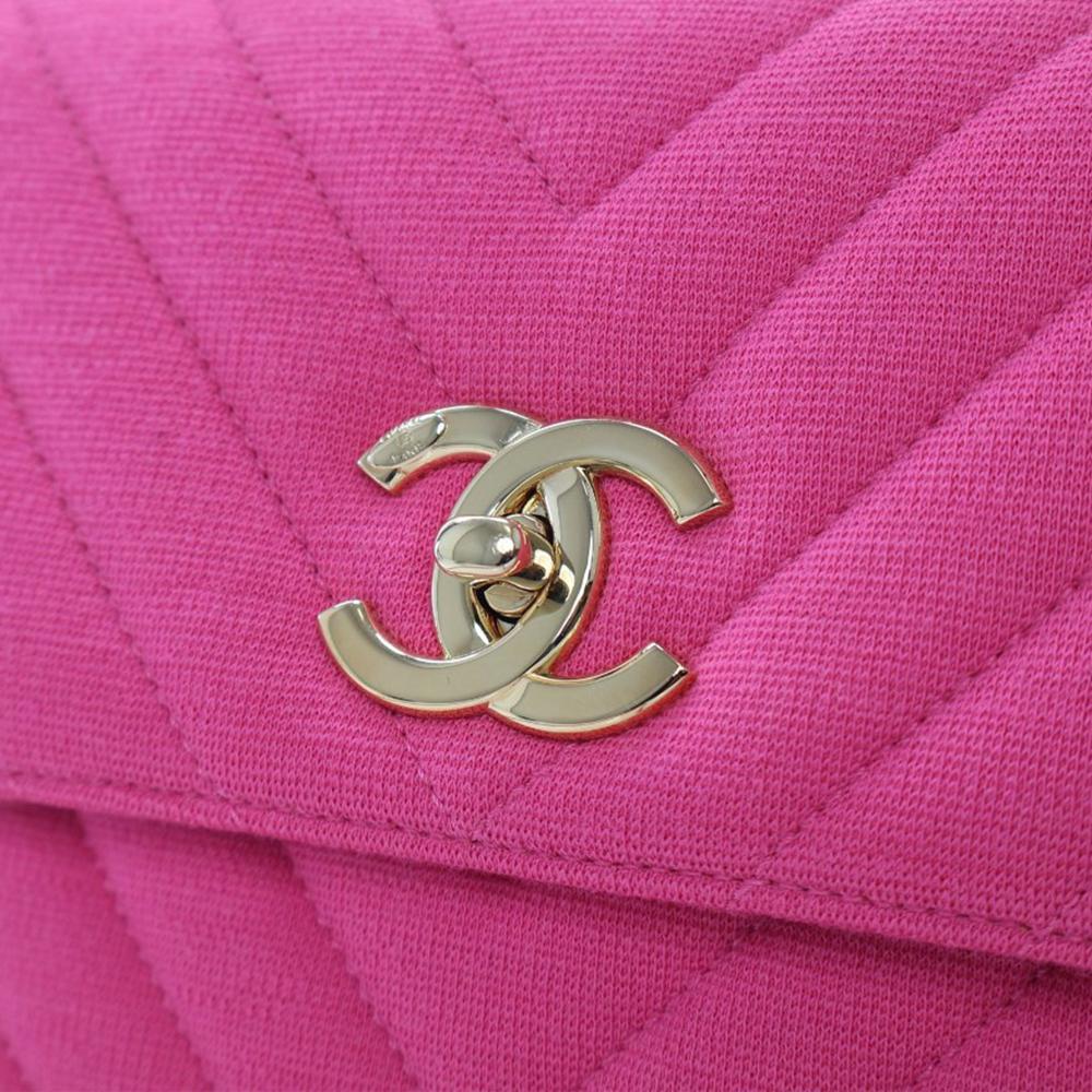 Chanel A Chanel Pink Hot Pink Cotton Fabric Small Chevron Jersey Trendy CC Top Handle Flap France