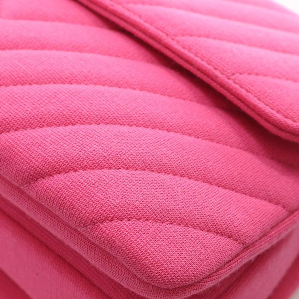 Chanel A Chanel Pink Hot Pink Cotton Fabric Small Chevron Jersey Trendy CC Top Handle Flap France