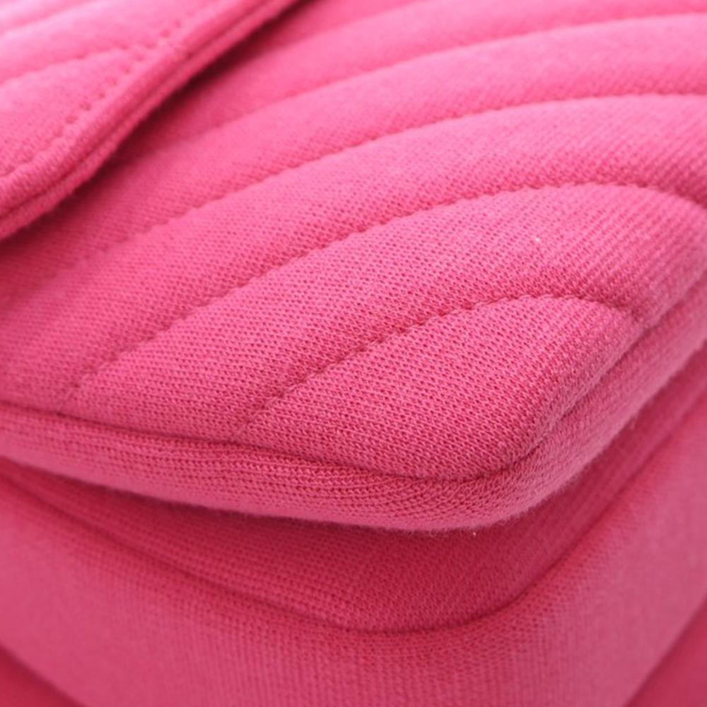 Chanel A Chanel Pink Hot Pink Cotton Fabric Small Chevron Jersey Trendy CC Top Handle Flap France