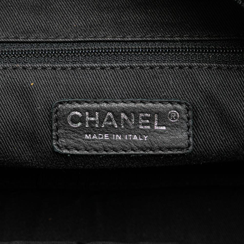Chanel B Chanel Black Nylon Fabric Paris New York Quilted Duffle Handbag Italy
