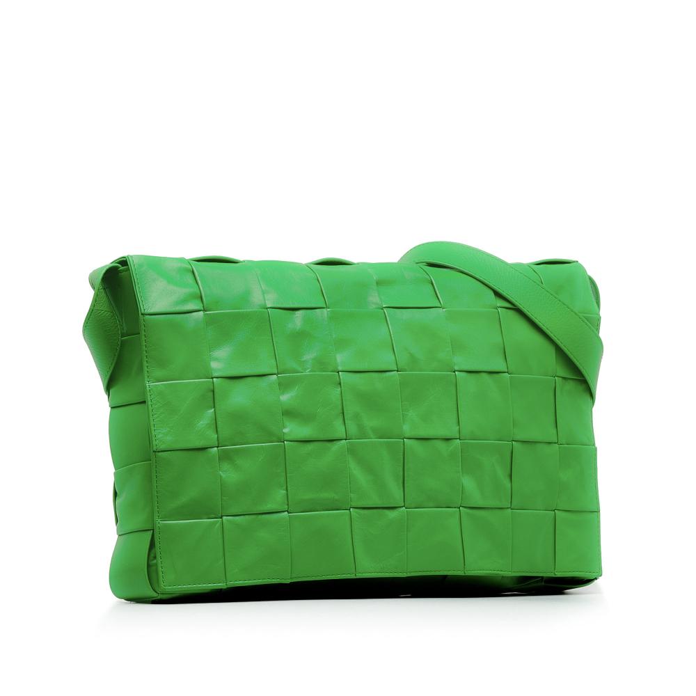 Bottega Veneta AB Bottega Veneta Green Calf Leather Maxi Paper skin Intrecciato Cassette Crossbody Italy