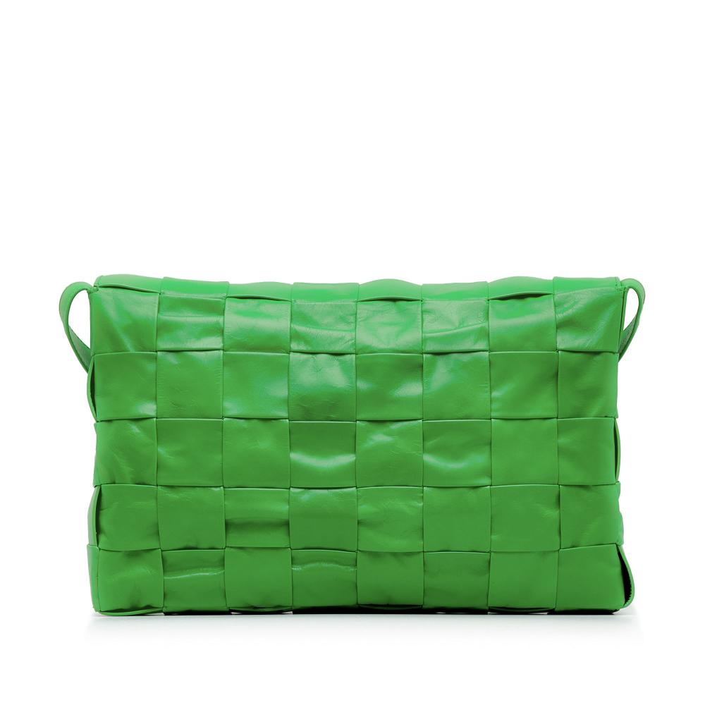 Bottega Veneta AB Bottega Veneta Green Calf Leather Maxi Paper skin Intrecciato Cassette Crossbody Italy