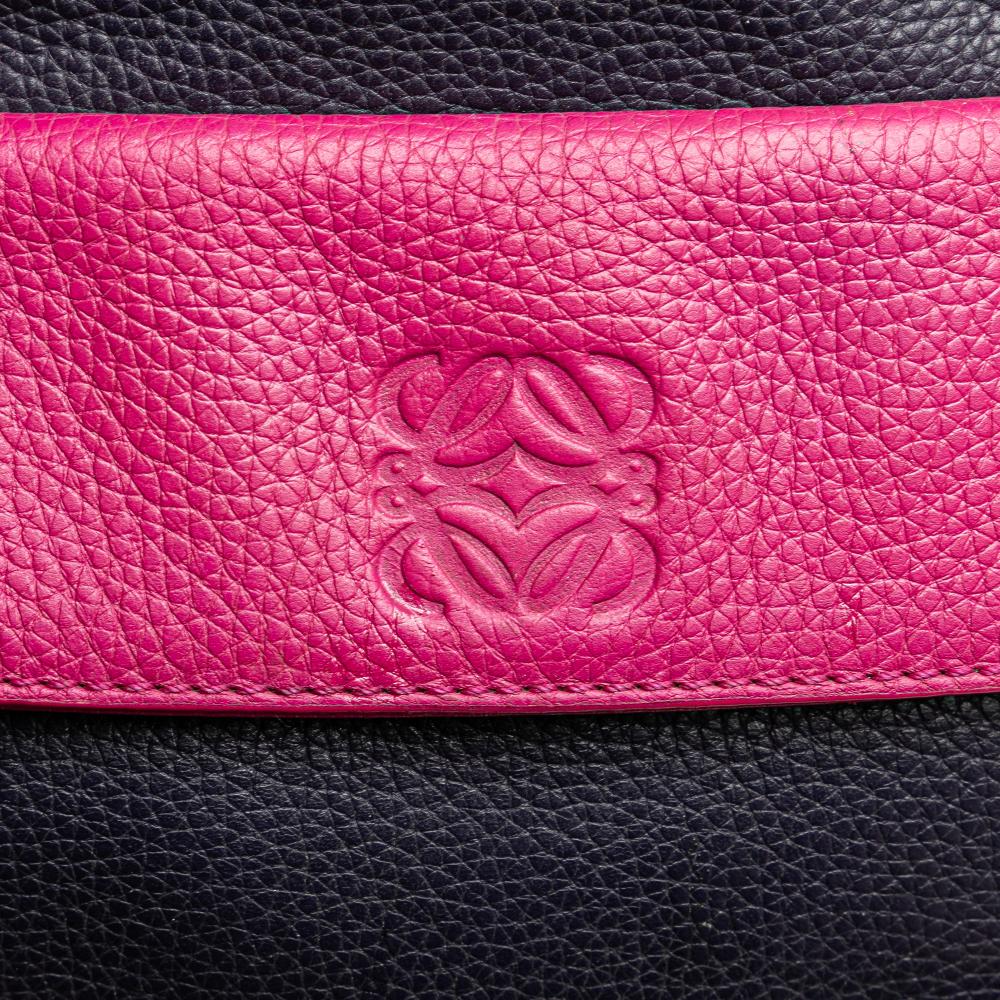 Loewe B LOEWE Blue Navy with Pink Calf Leather Grained Bicolor skin Cruz Satchel Spain