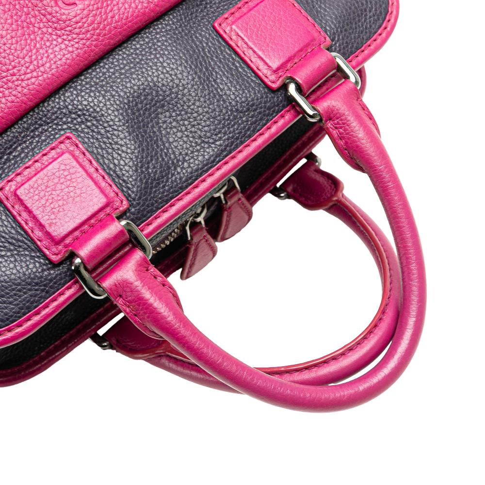 Loewe B LOEWE Blue Navy with Pink Calf Leather Grained Bicolor skin Cruz Satchel Spain