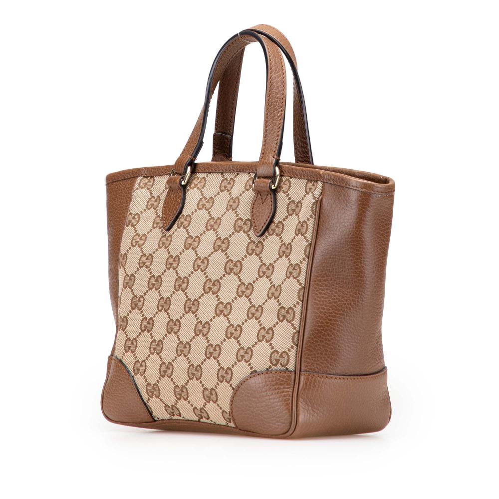 Gucci B Gucci Brown Beige Canvas Fabric Small GG Bree Satchel Italy