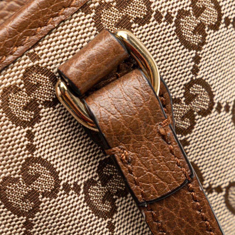 Gucci B Gucci Brown Beige Canvas Fabric Small GG Bree Satchel Italy