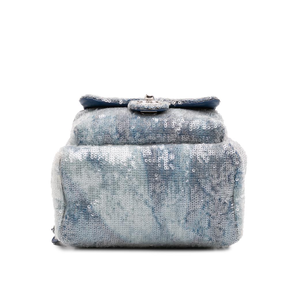 Chanel B Chanel Blue Fiber Fabric Sequin Waterfall Backpack Italy