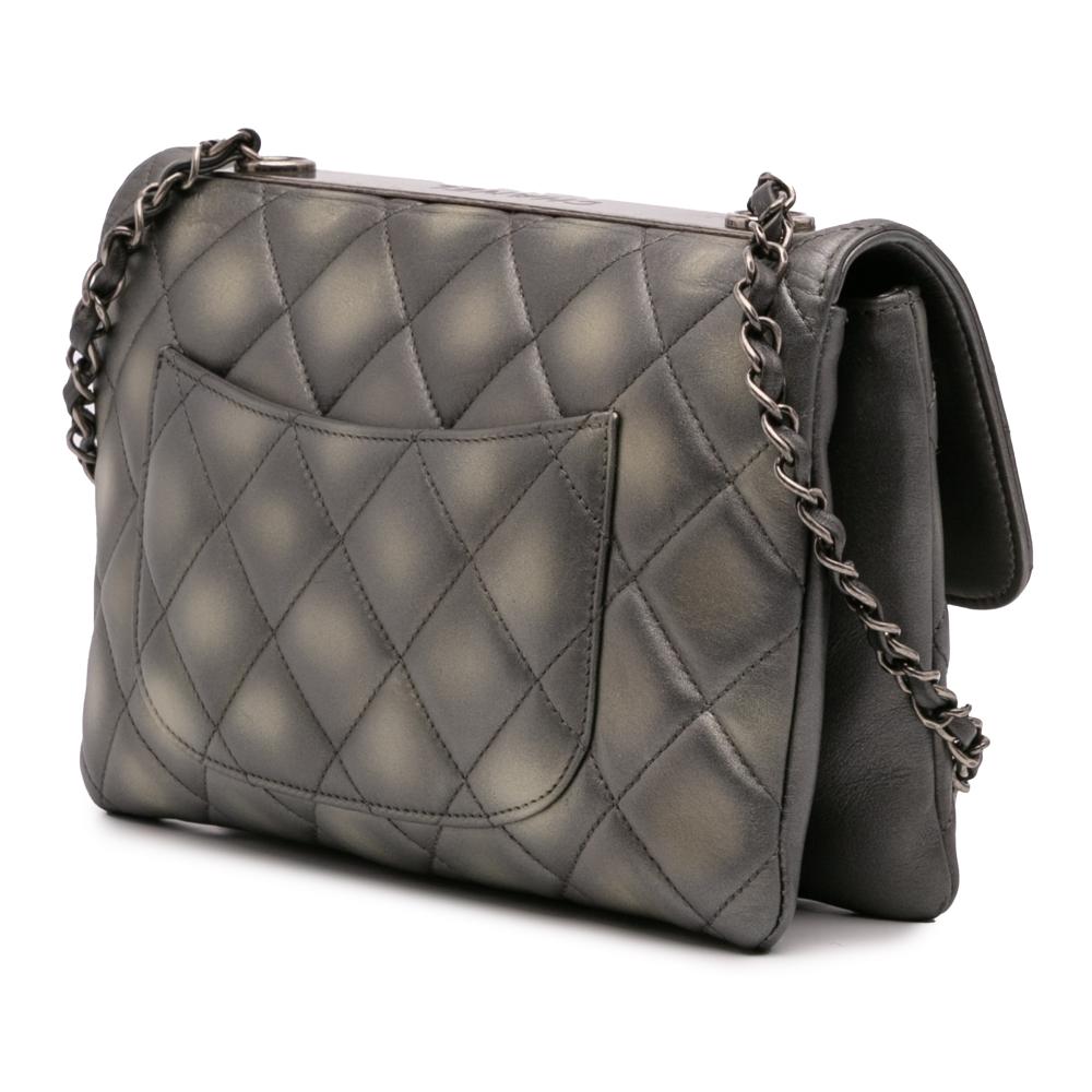 Chanel AB Chanel Gray Lambskin Leather Leather Quilted Metallic Lambskin Trendy CC Flap Italy
