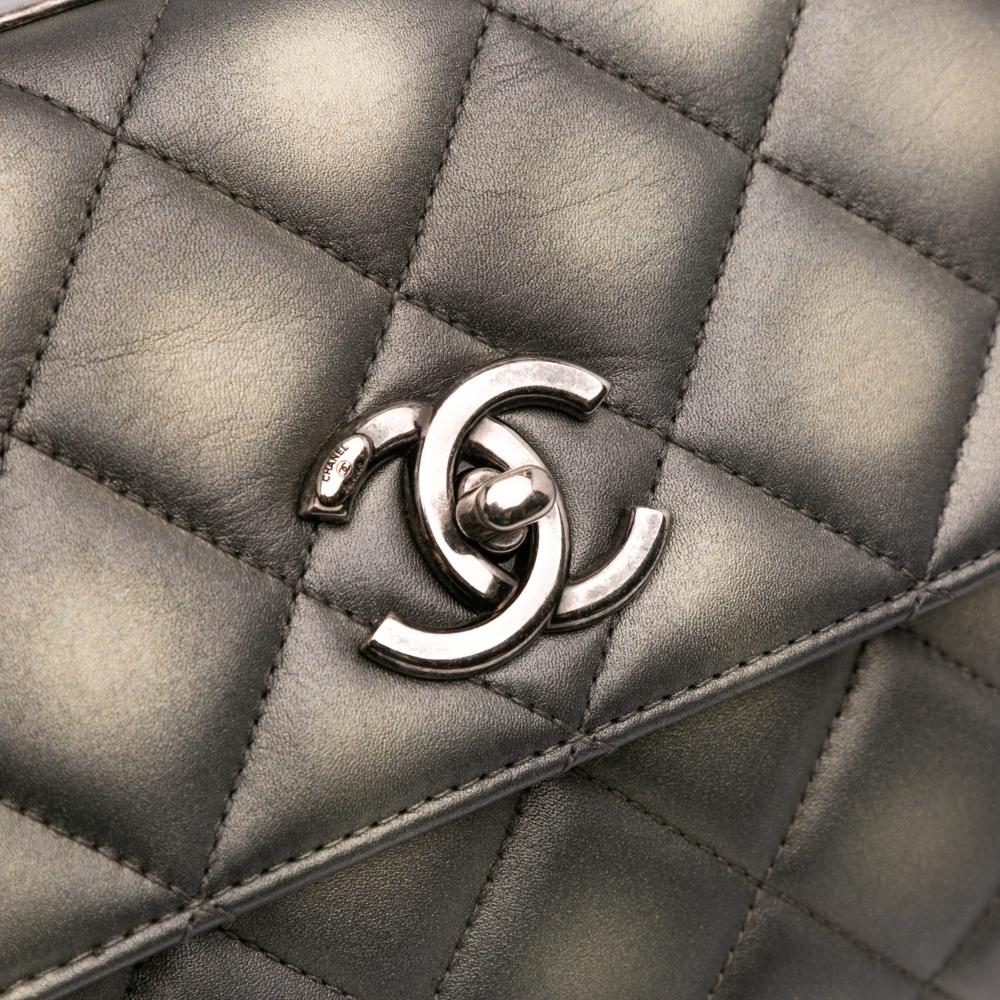 Chanel AB Chanel Gray Lambskin Leather Leather Quilted Metallic Lambskin Trendy CC Flap Italy