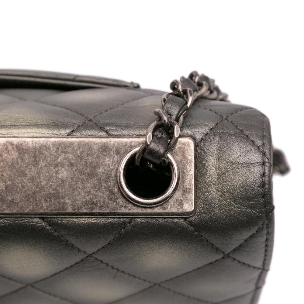 Chanel AB Chanel Gray Lambskin Leather Leather Quilted Metallic Lambskin Trendy CC Flap Italy
