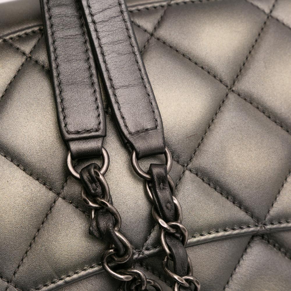 Chanel AB Chanel Gray Lambskin Leather Leather Quilted Metallic Lambskin Trendy CC Flap Italy