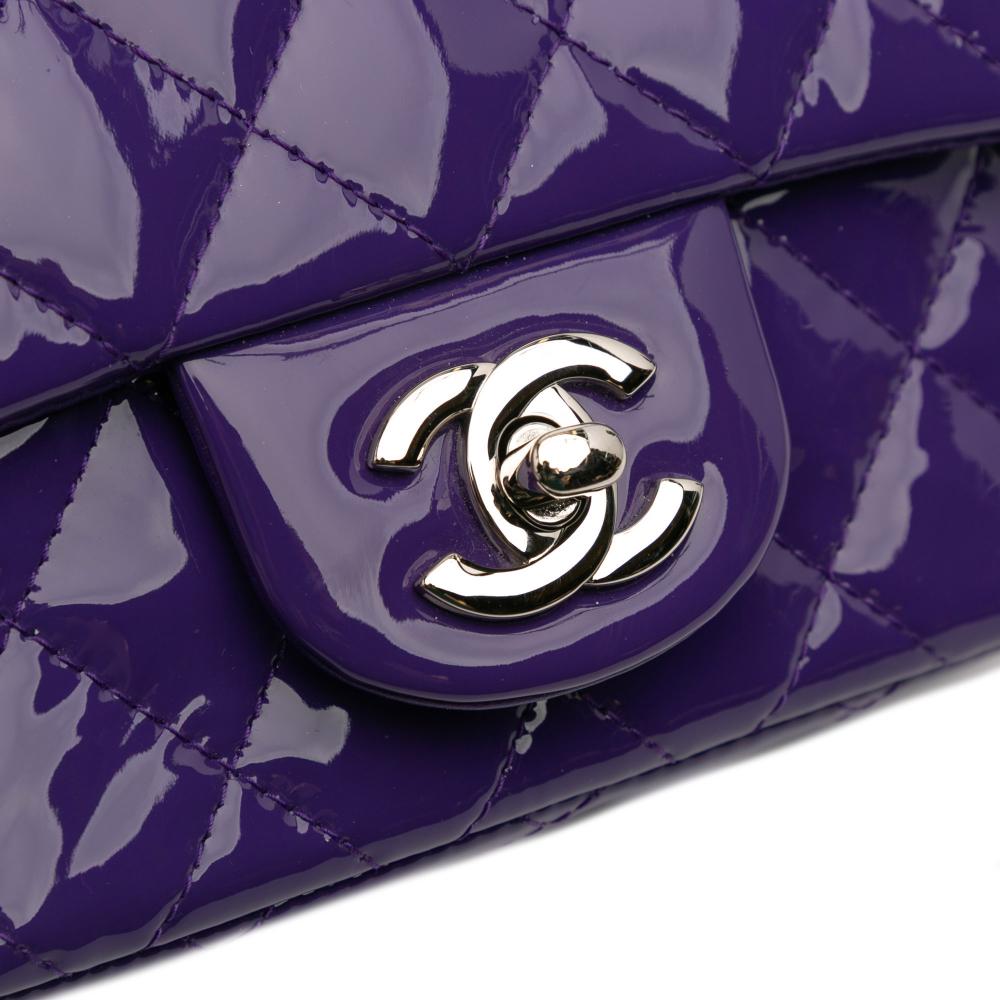 Chanel AB Chanel Purple Dark Purple Patent Leather Leather Mini Square Classic Patent Single Flap Italy