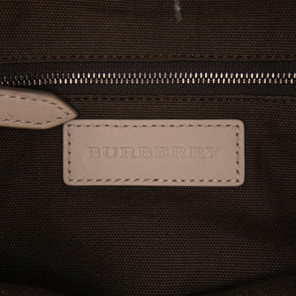 Burberry B Burberry Brown Light Brown Coated Canvas Fabric Smoke Check and Leather Satchel China
