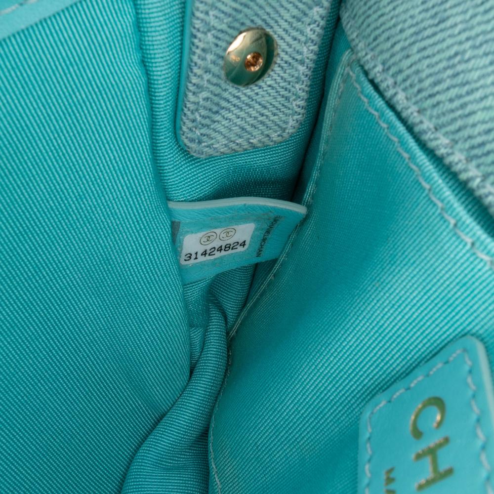 Chanel AB Chanel Blue Turquoise Denim Fabric Mini CC Quilted Messenger Flap Italy