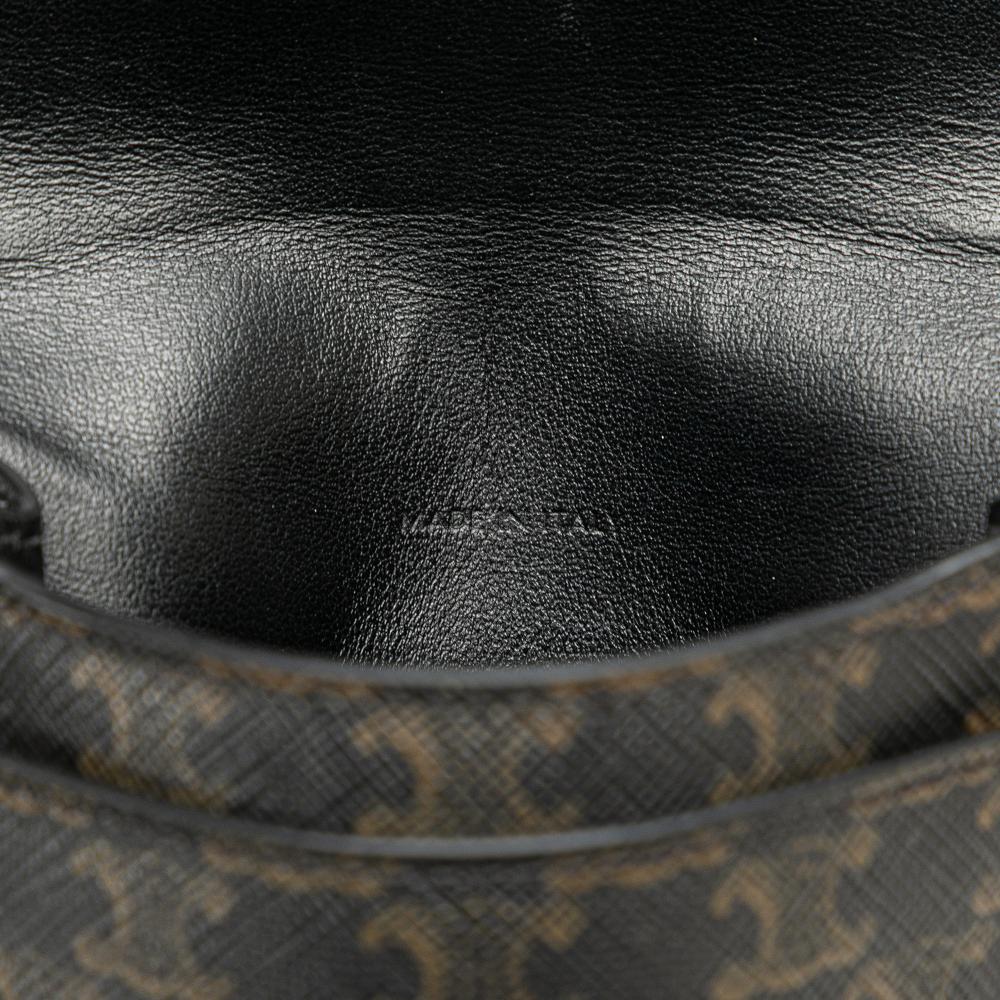 Celine B Celine Brown Dark Brown with Black Coated Canvas Fabric Triomphe Phone Pouch Flap Crossbody Italy