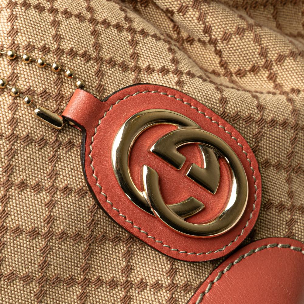 Gucci B Gucci Brown Beige Canvas Fabric Diamante Sukey Satchel Italy