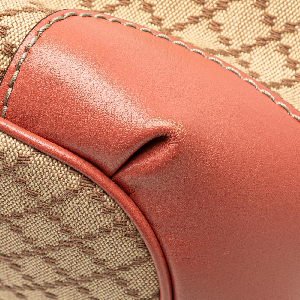 Gucci B Gucci Brown Beige Canvas Fabric Diamante Sukey Satchel Italy