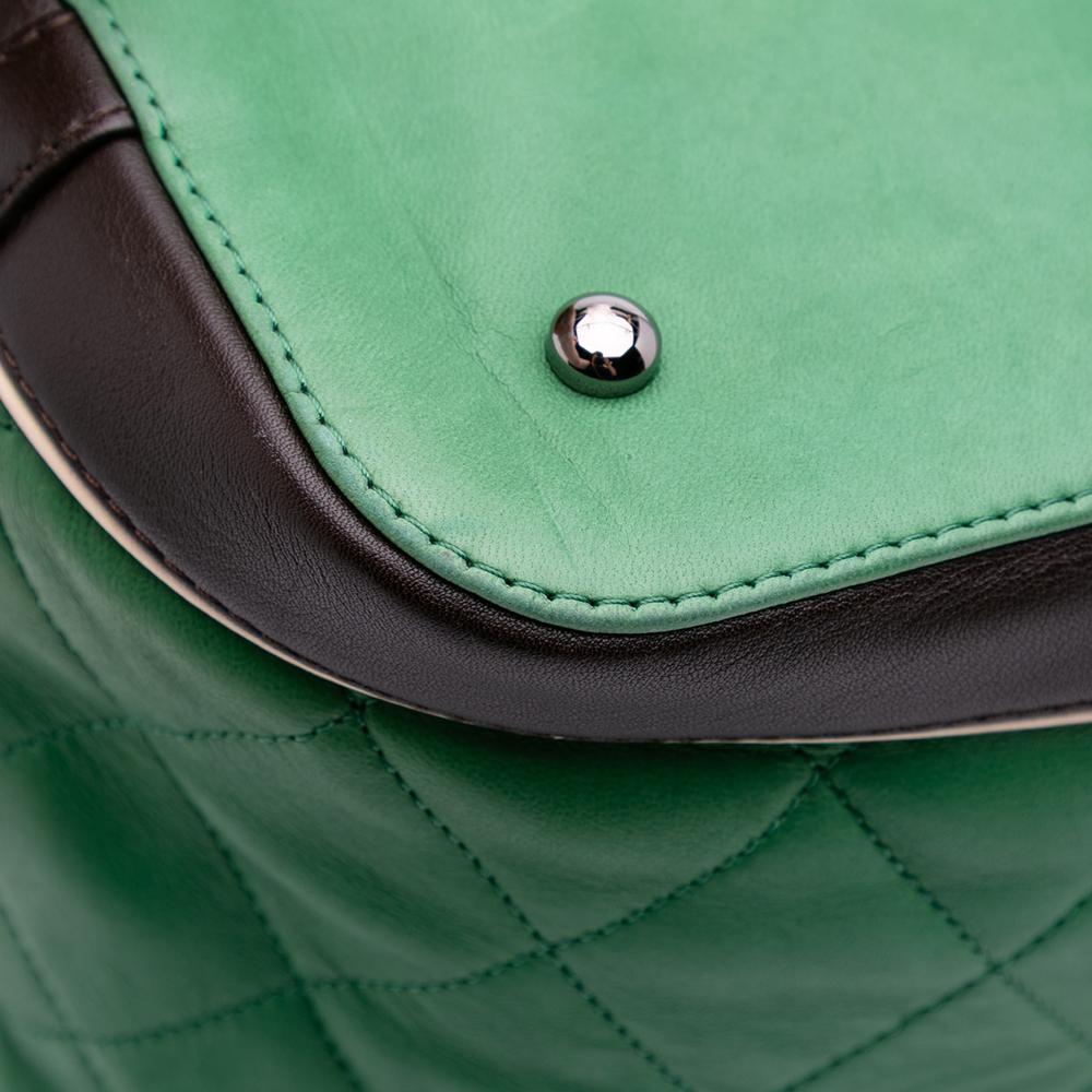 Chanel B Chanel Green with Black Lambskin Leather Leather Large Quilted Lambskin Country Club Tote Italy