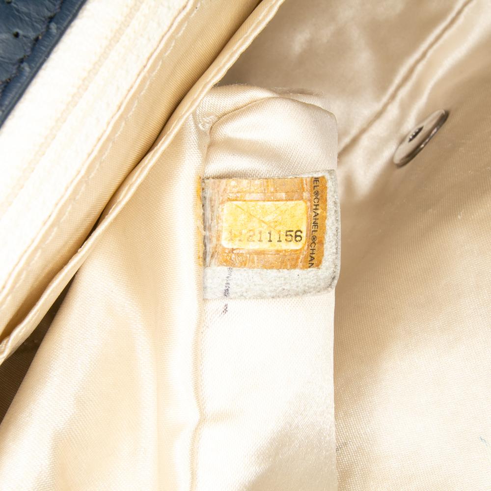 Chanel B Chanel Blue Navy Calf Leather CC Quilted Perforated Aged skin Flap France