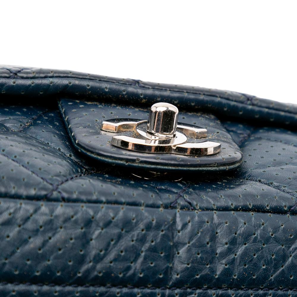 Chanel B Chanel Blue Navy Calf Leather CC Quilted Perforated Aged skin Flap France