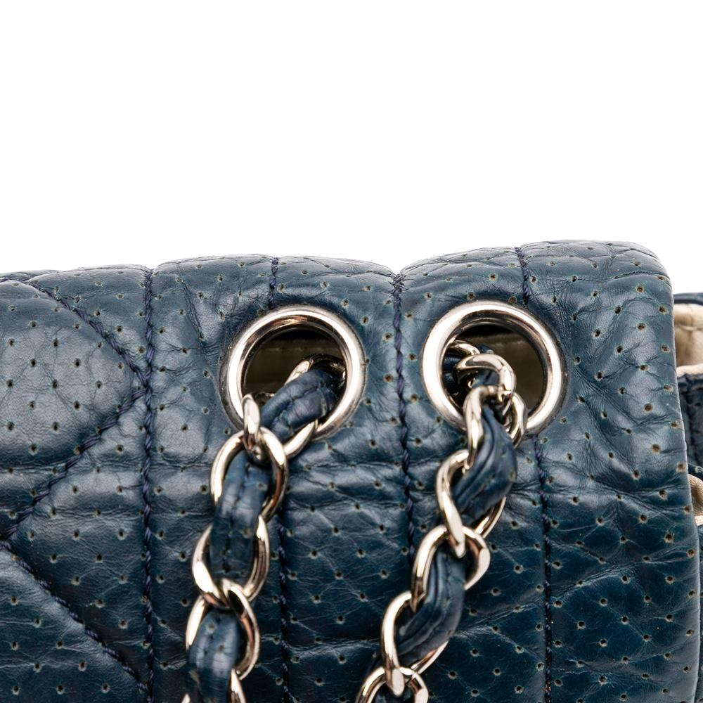 Chanel B Chanel Blue Navy Calf Leather CC Quilted Perforated Aged skin Flap France