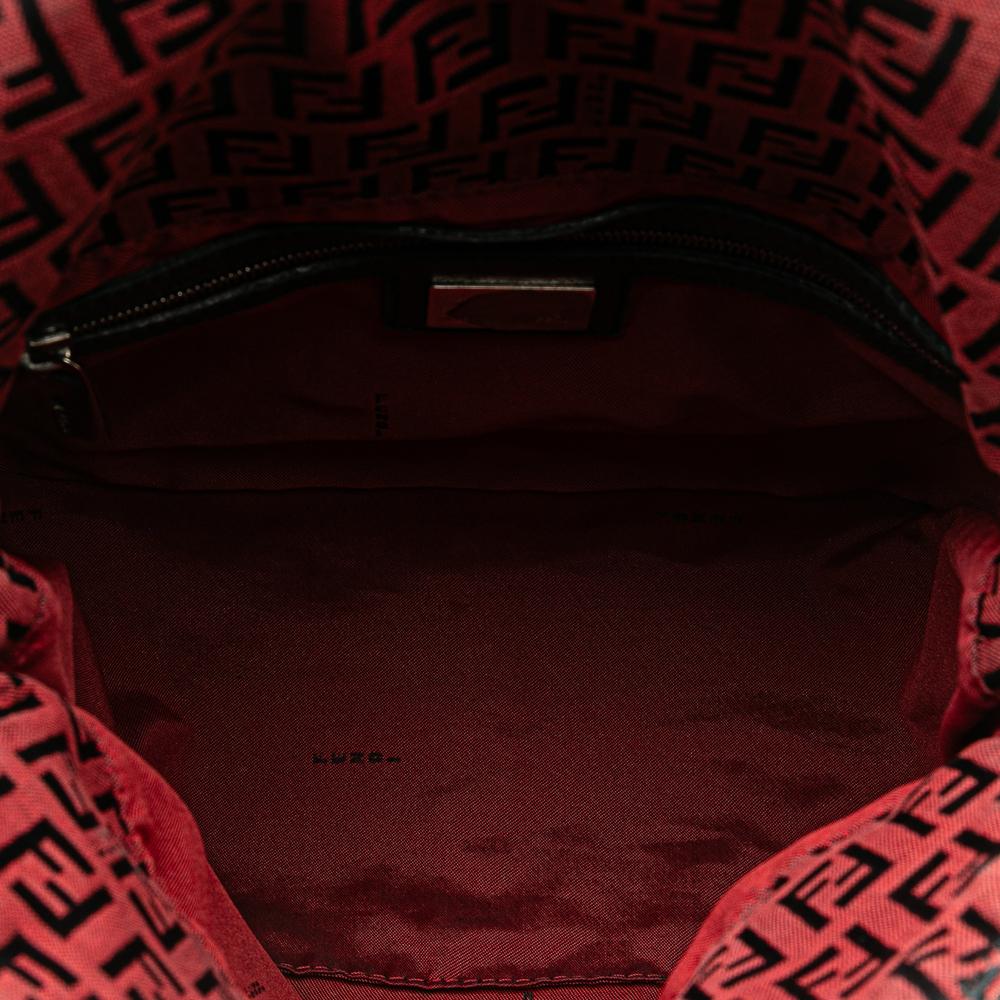 Fendi B Fendi Red Canvas Fabric Zucca Double Flap Mamma Italy