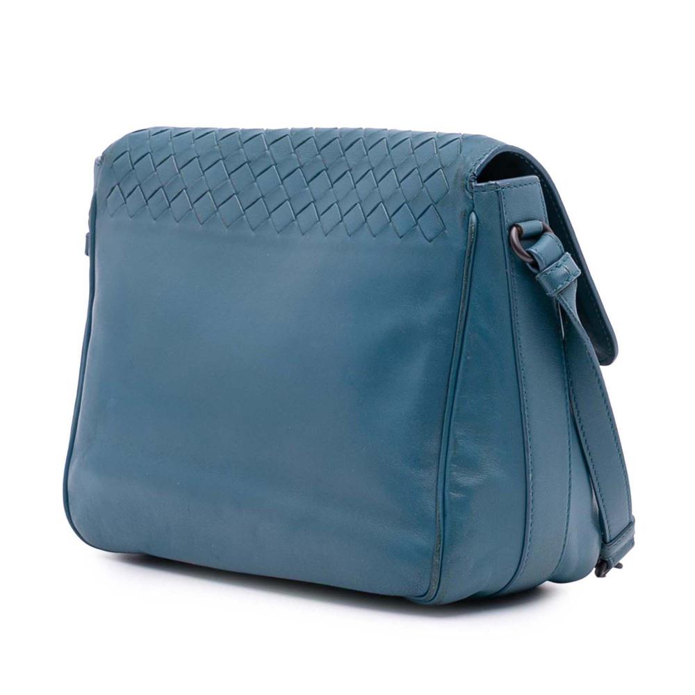 Bottega Veneta B Bottega Veneta Blue Nappa Leather Leather Intrecciato Trimmed Nappa Flap Crossbody Italy