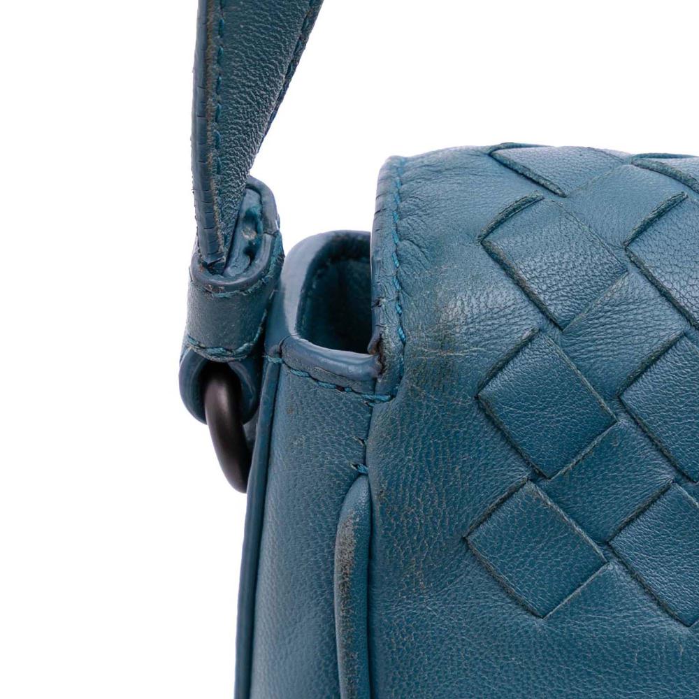 Bottega Veneta B Bottega Veneta Blue Nappa Leather Leather Intrecciato Trimmed Nappa Flap Crossbody Italy