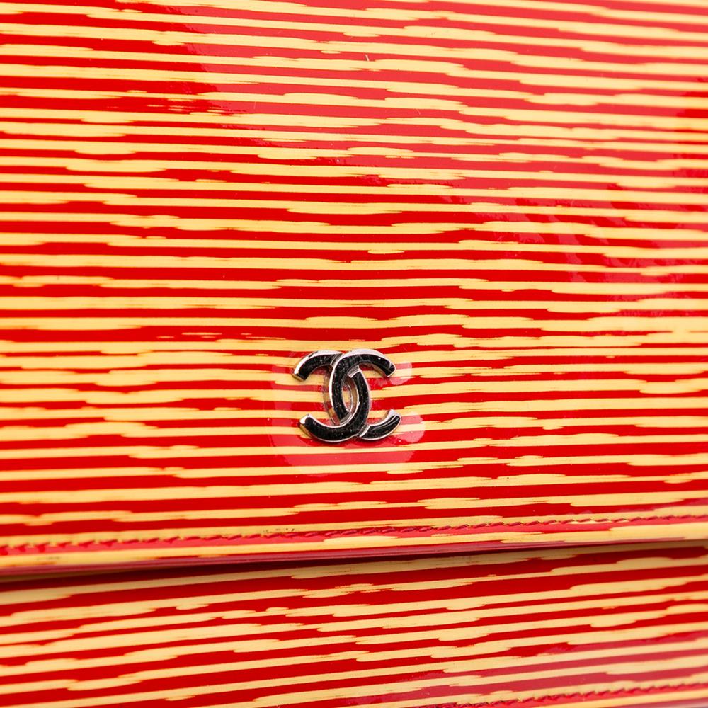 Chanel B Chanel Orange with Red Patent Leather Leather Patent Striped Wallet On Chain Spain