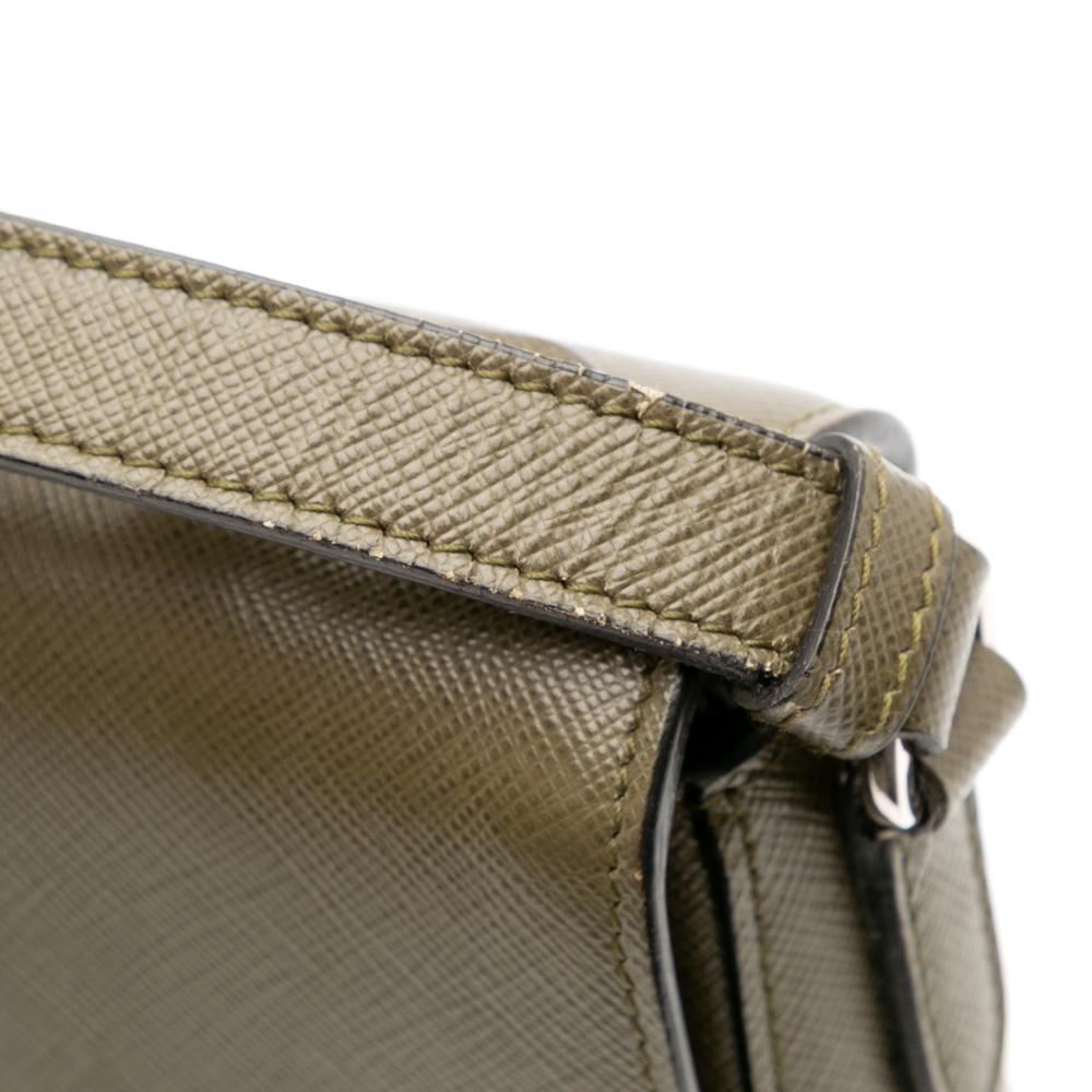 Prada B Prada Brown Dark Khaki Saffiano Leather Small Lux Sound Satchel Italy