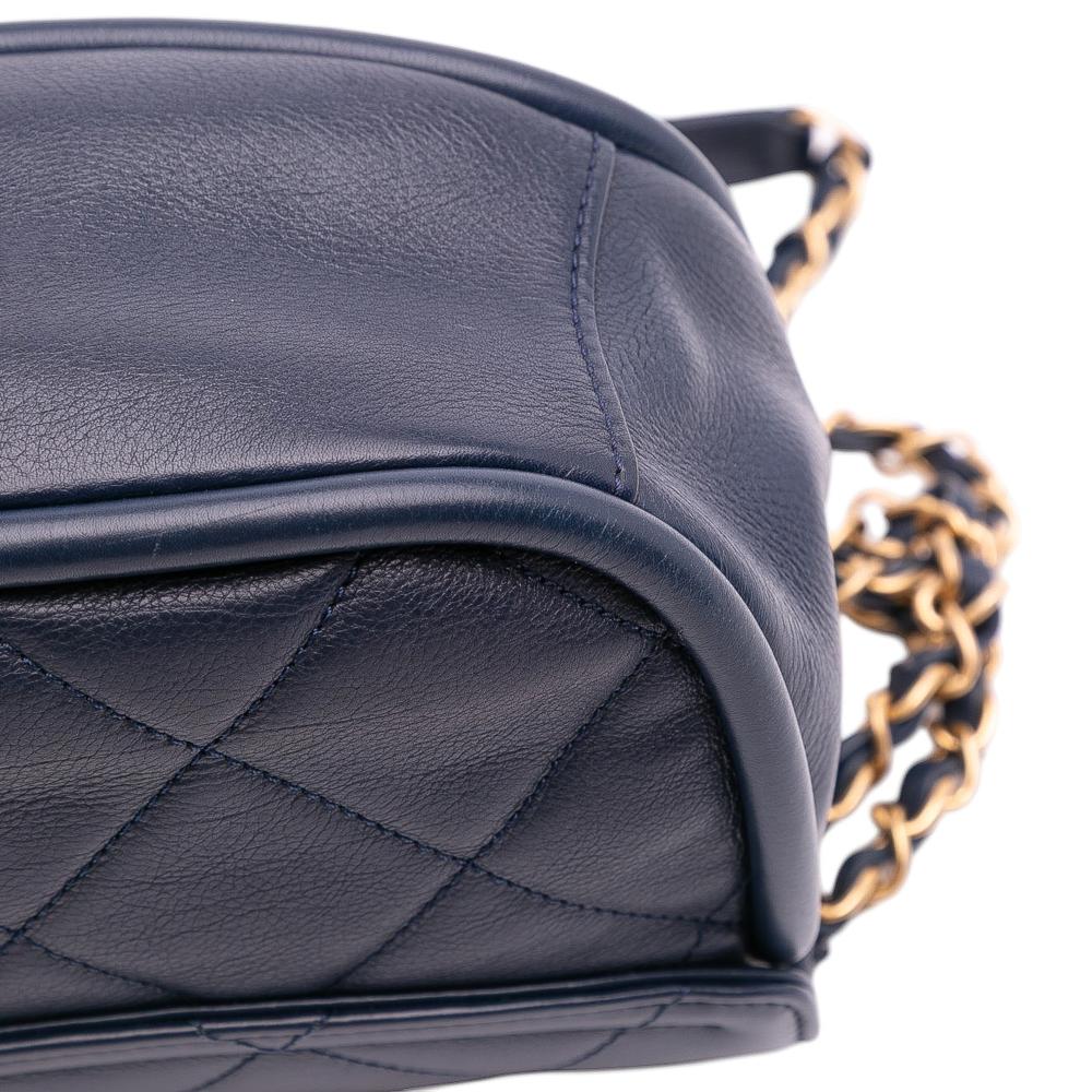 Chanel AB Chanel Blue Navy Calf Leather Mini CC Quilted skin Round Moon Messenger Flap Italy