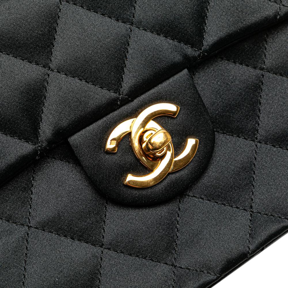 Chanel B Chanel Black Satin Fabric Mini Square Quilted Single Flap France