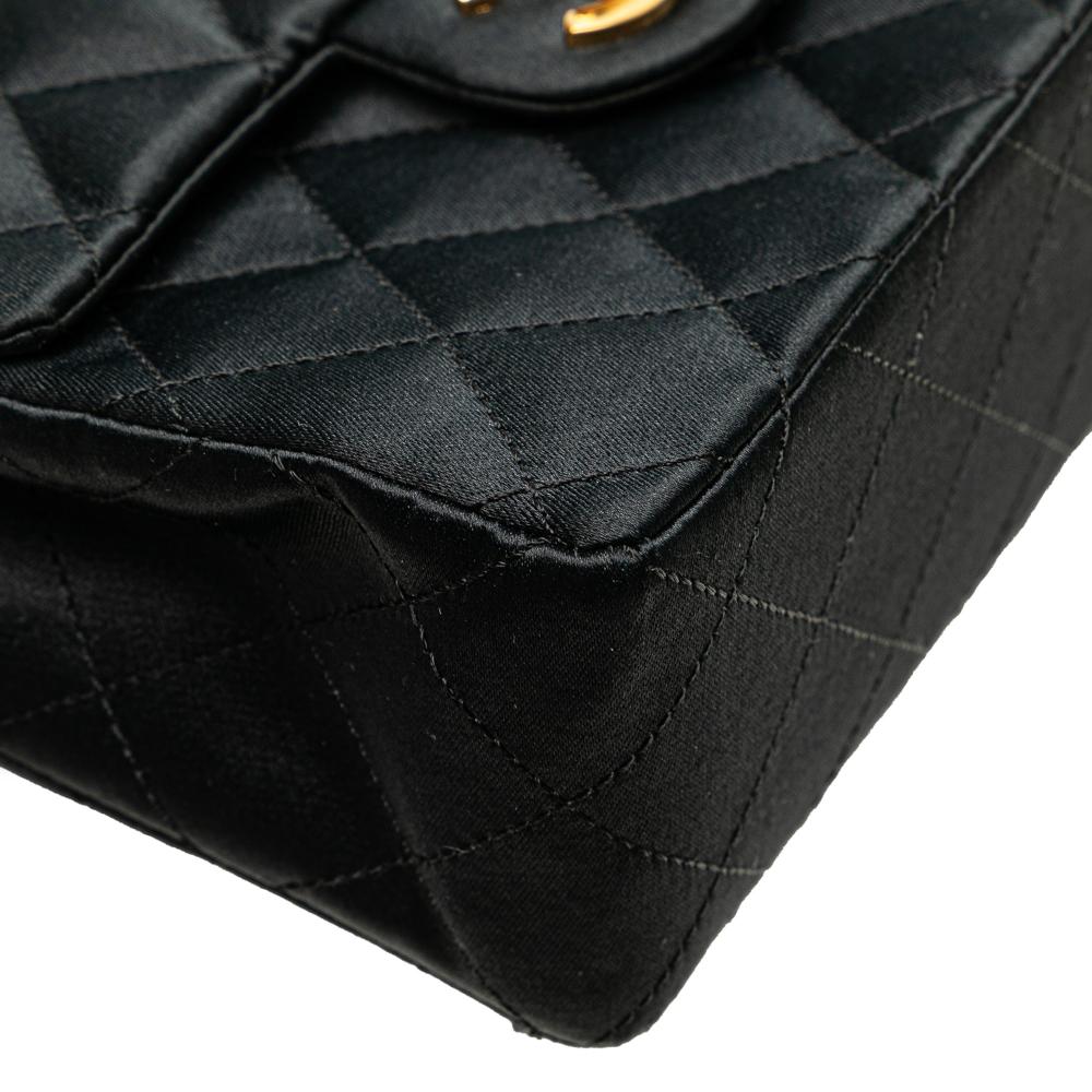 Chanel B Chanel Black Satin Fabric Mini Square Quilted Single Flap France