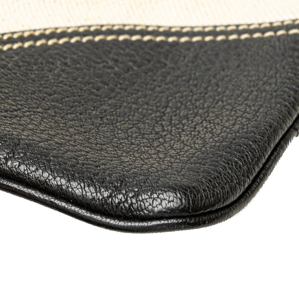 Prada B Prada Brown Light Beige with Black Canvas Fabric Vitello Trimmed Canapa Tote Italy