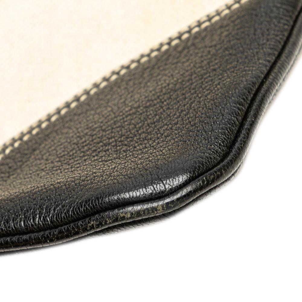 Prada B Prada Brown Light Beige with Black Canvas Fabric Vitello Trimmed Canapa Tote Italy