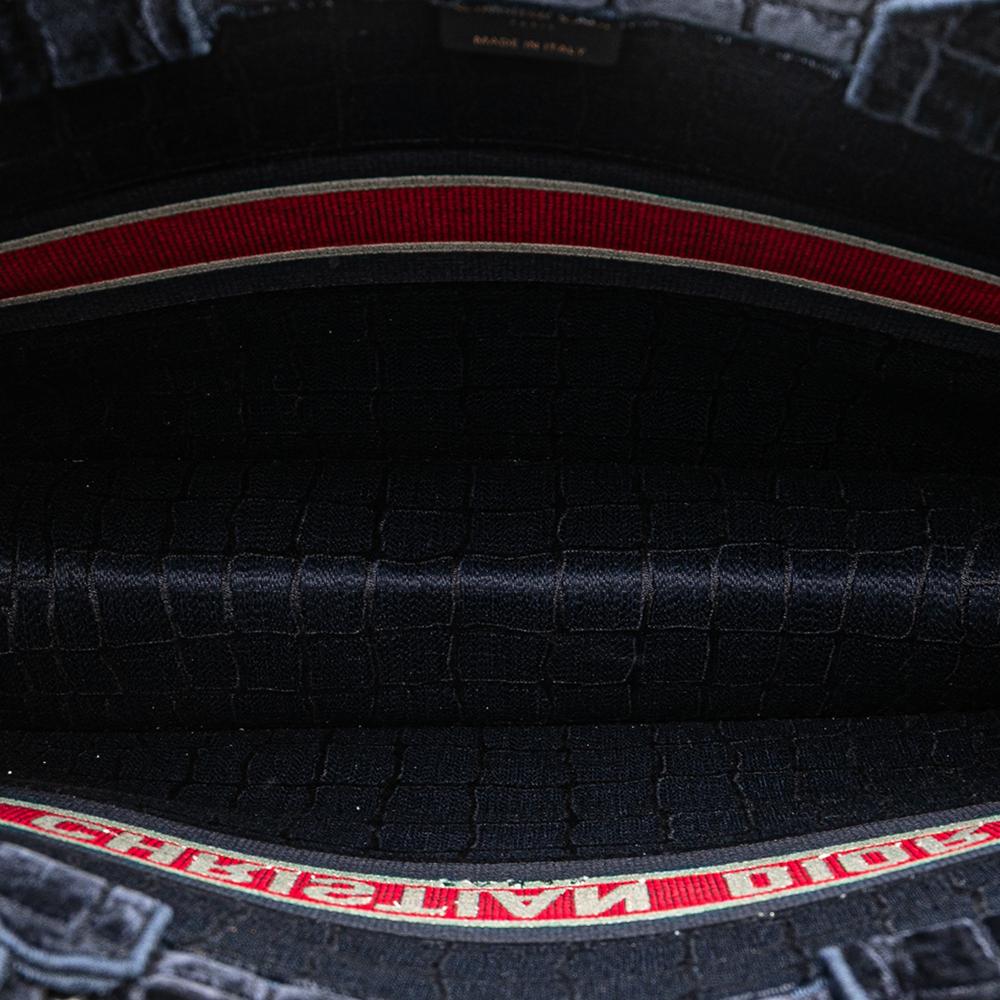 Christian Dior B Dior Blue Navy Velvet Fabric Large Embossed Book Tote Italy