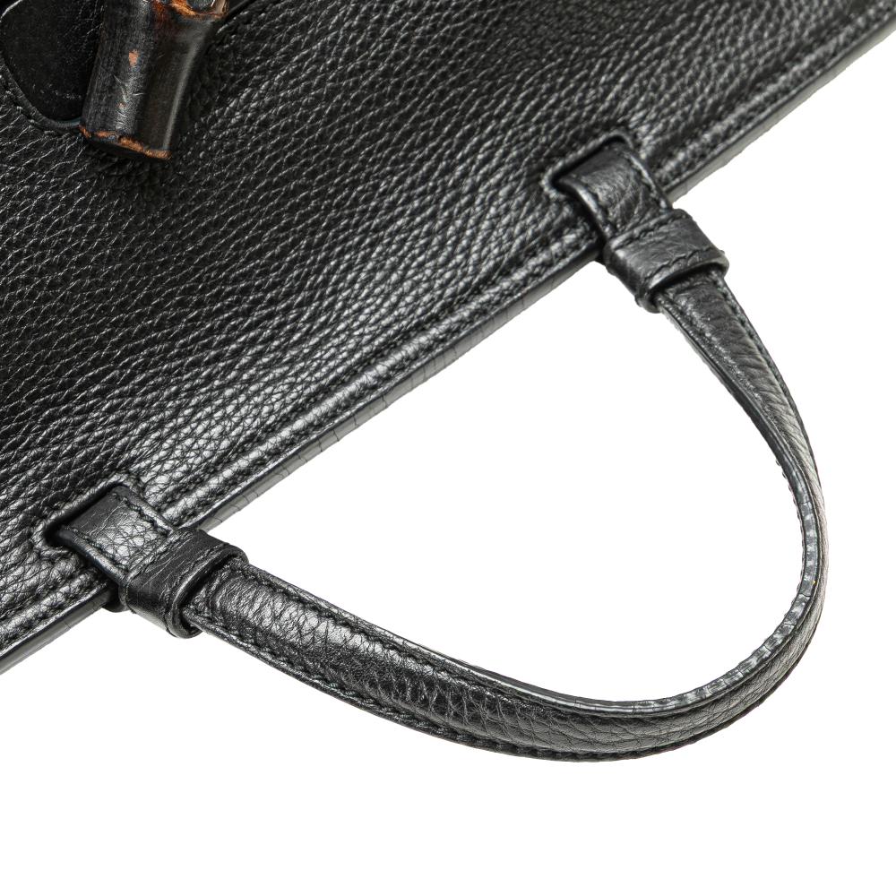 Gucci B Gucci Black Calf Leather Medium Bamboo Daily Satchel Italy