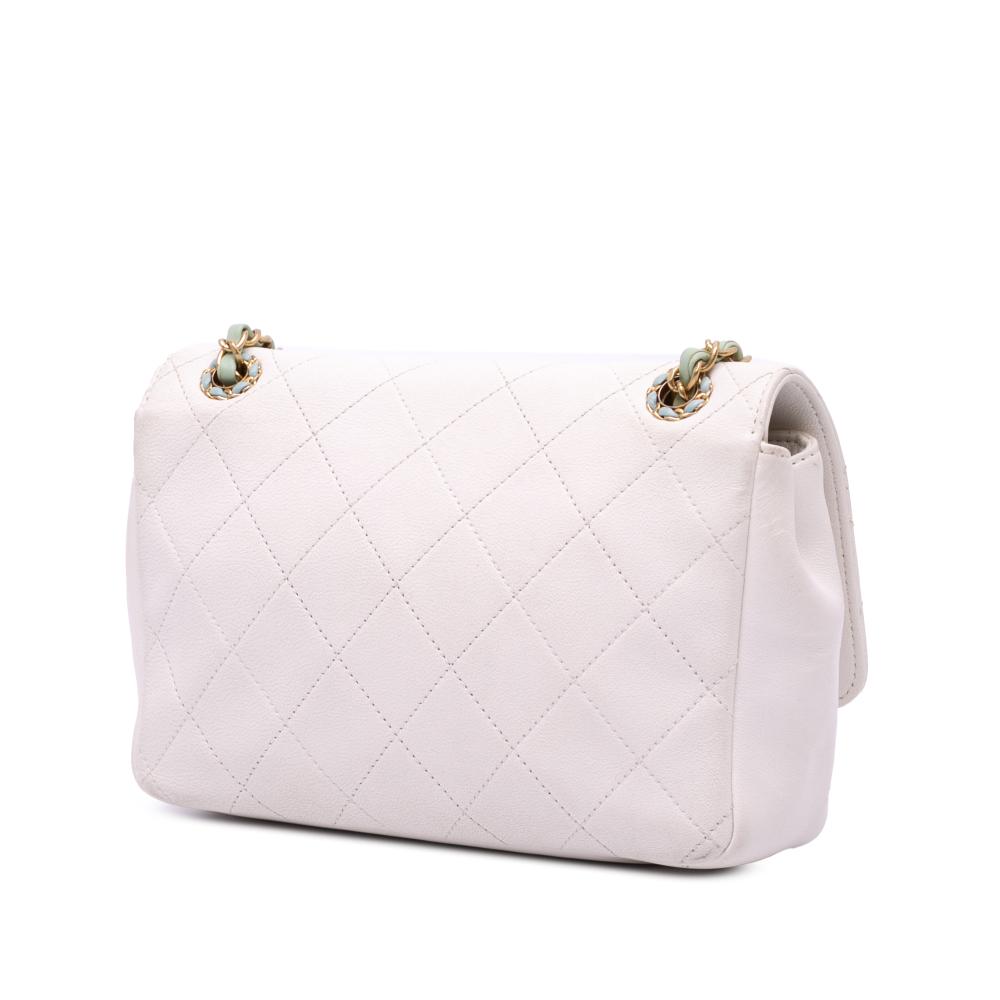 Chanel B Chanel White with Blue Light Blue Calf Leather CC Quilted skin Single Flap Italy
