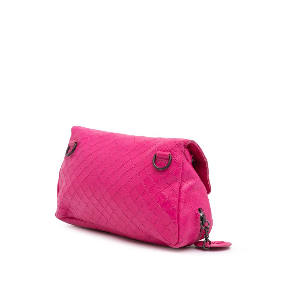 Bottega Veneta Pink Small Calfskin Intrecciomirage Embossed Butterfly Chain Crossbody Italy