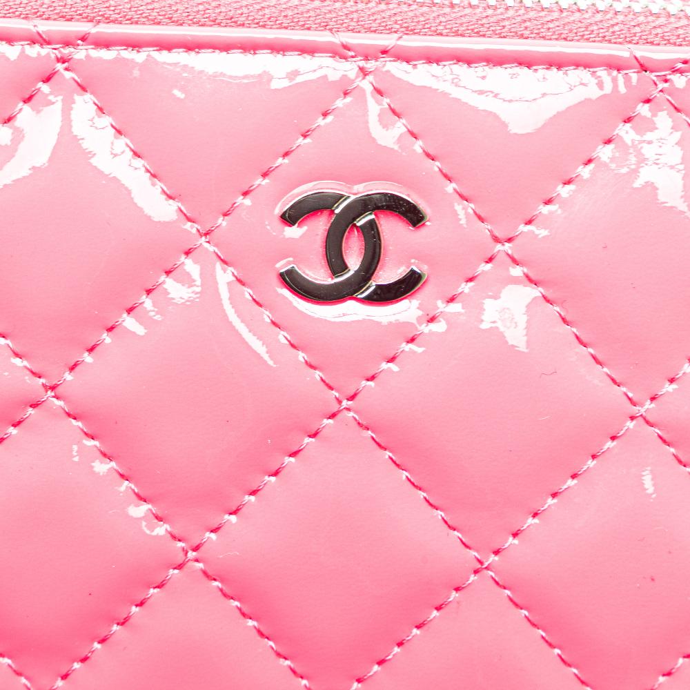 Chanel AB Chanel Pink Hot Pink Patent Leather Leather Bicolor Patent Double Zip Wallet on Chain Italy