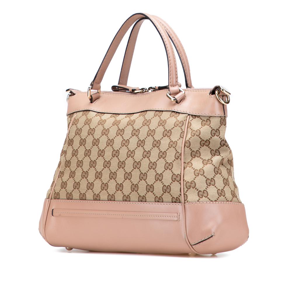 Gucci B Gucci Brown Beige Canvas Fabric GG Mayfair Satchel Italy