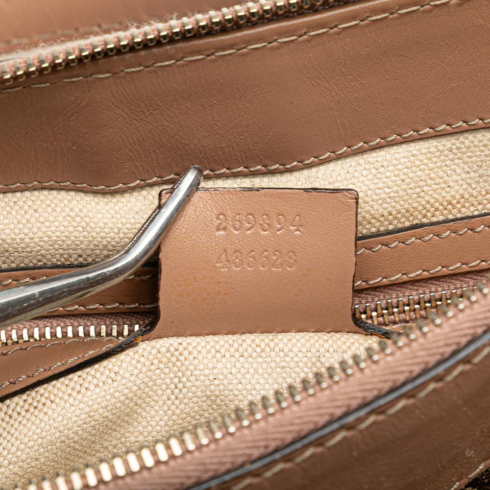 Gucci B Gucci Brown Beige Canvas Fabric GG Mayfair Satchel Italy