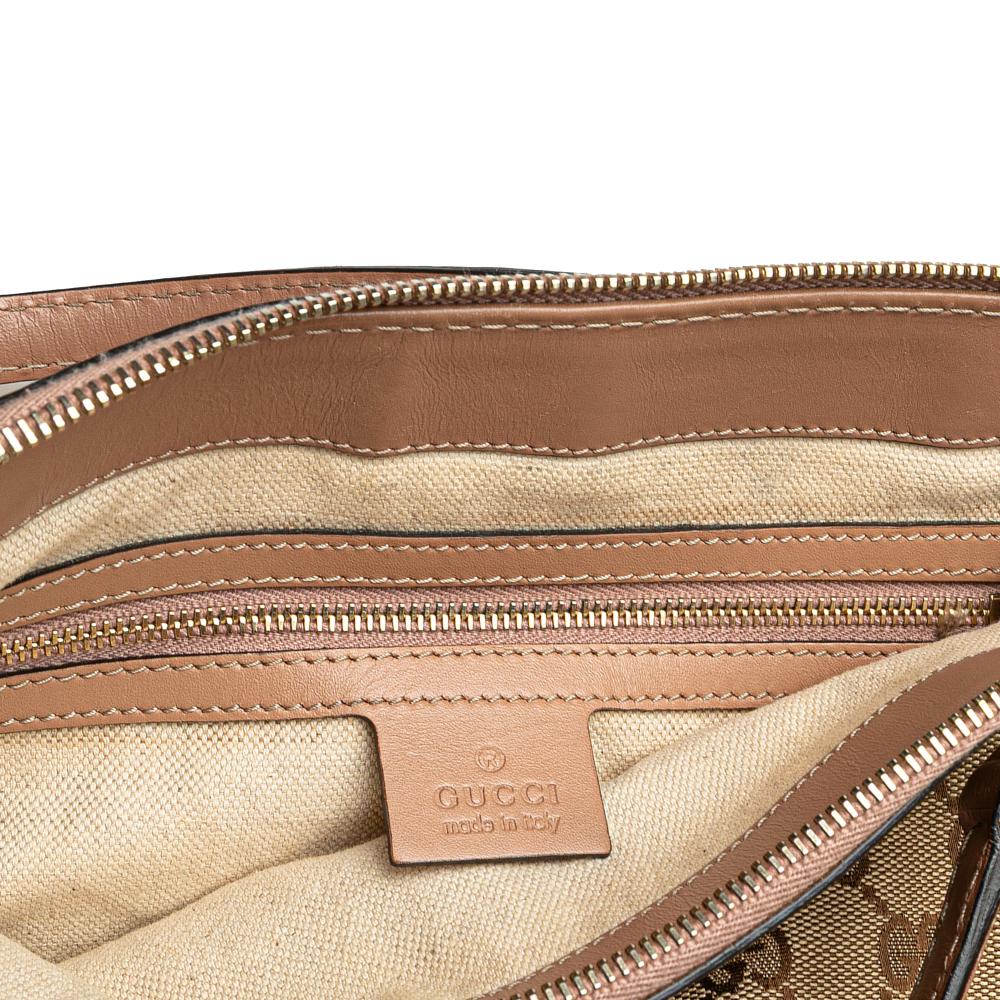 Gucci B Gucci Brown Beige Canvas Fabric GG Mayfair Satchel Italy