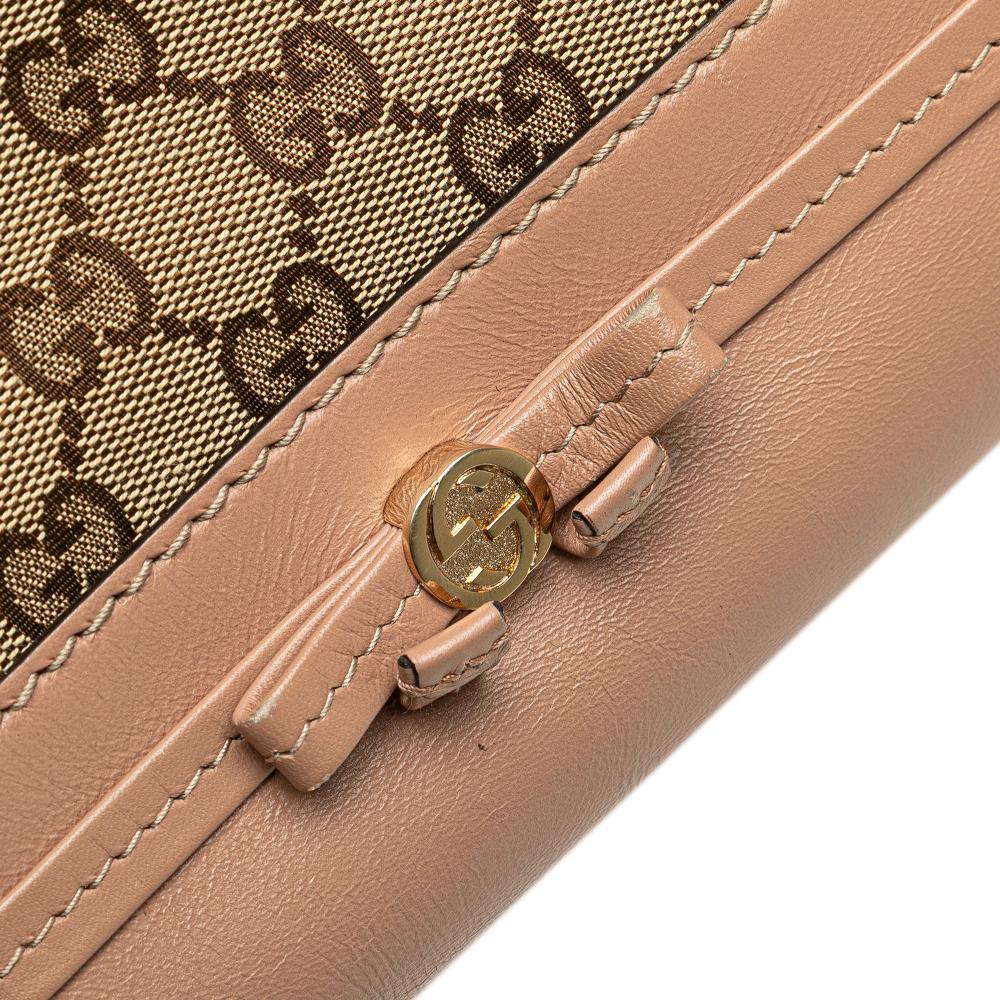 Gucci B Gucci Brown Beige Canvas Fabric GG Mayfair Satchel Italy