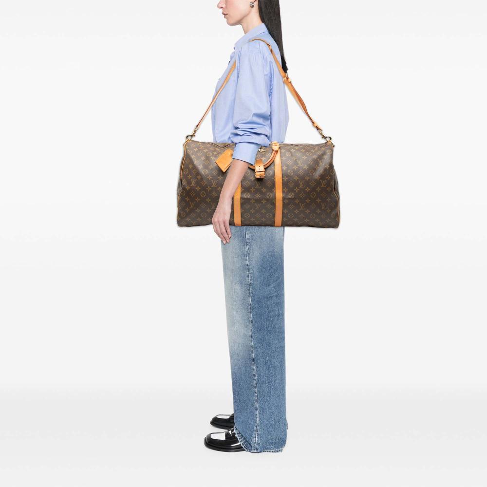 Louis Vuitton B Louis Vuitton Brown Monogram Canvas Fabric Monogram Keepall Bandouliere 60 France