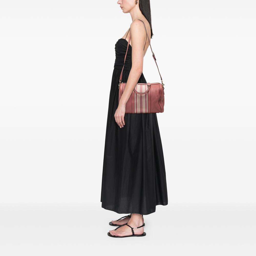 Gucci B Gucci Pink Calf Leather Medium skin Web Joy Boston Bag Italy